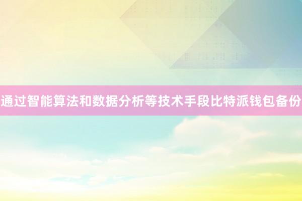 通过智能算法和数据分析等技术手段比特派钱包备份